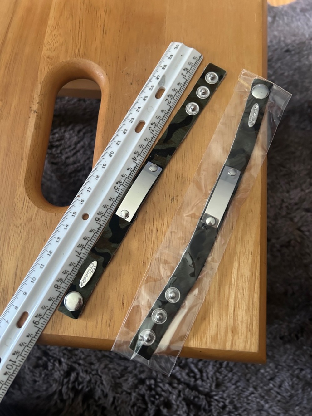 Black Leather Snap Bracelet with Metal Plate